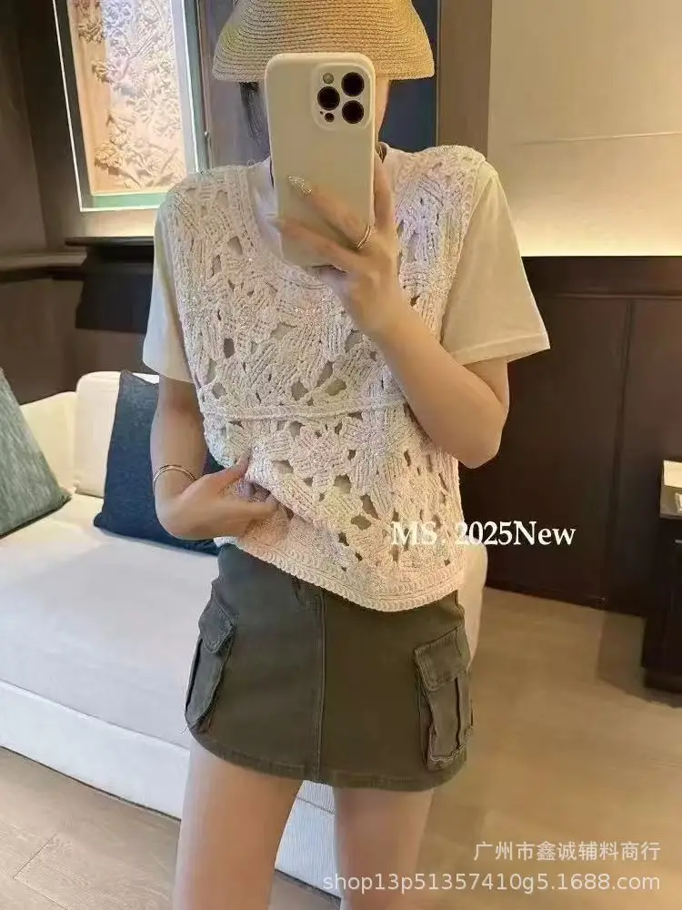 Women's Summer Crochet Lace V-neck Shirt - Image 34