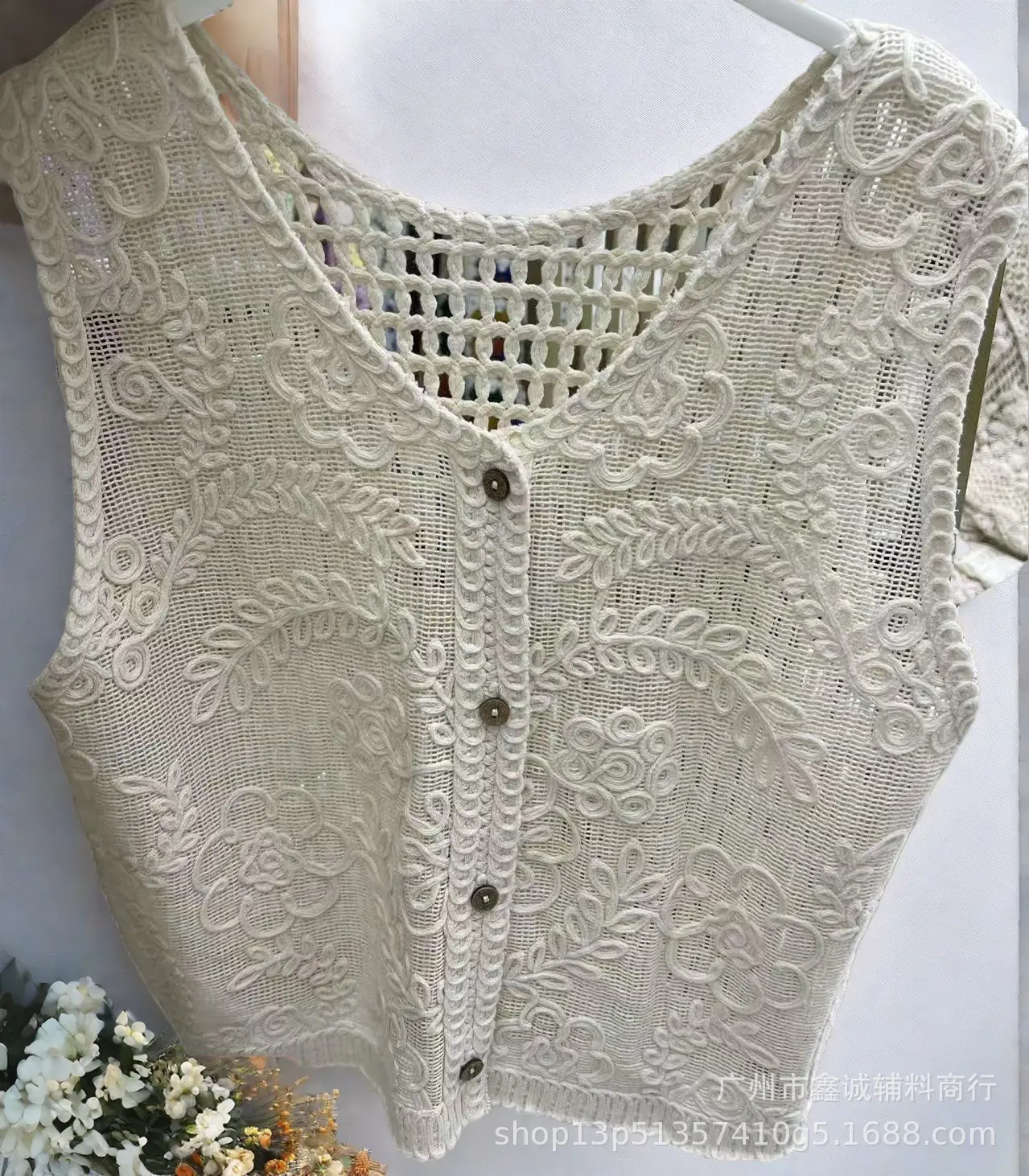 Women's Summer Crochet Lace V-neck Shirt - Image 36