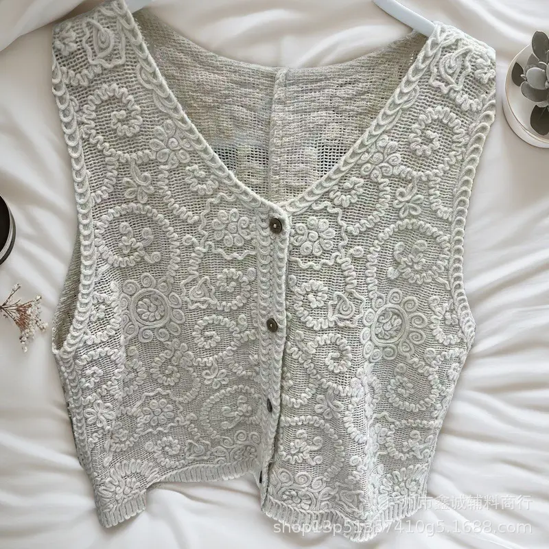 Women's Summer Crochet Lace V-neck Shirt - Image 37