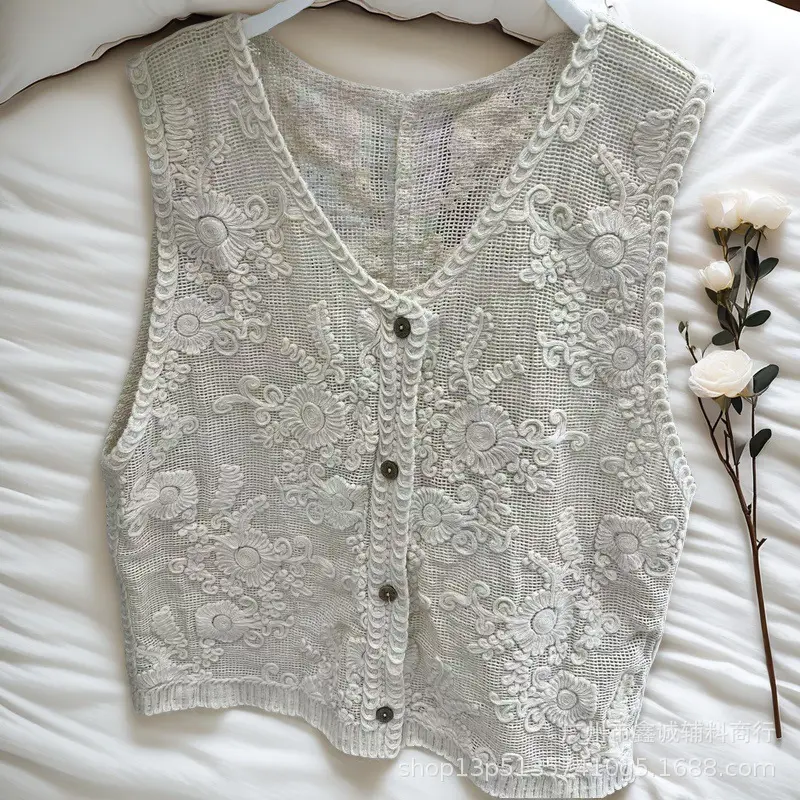 Women's Summer Crochet Lace V-neck Shirt - Image 38