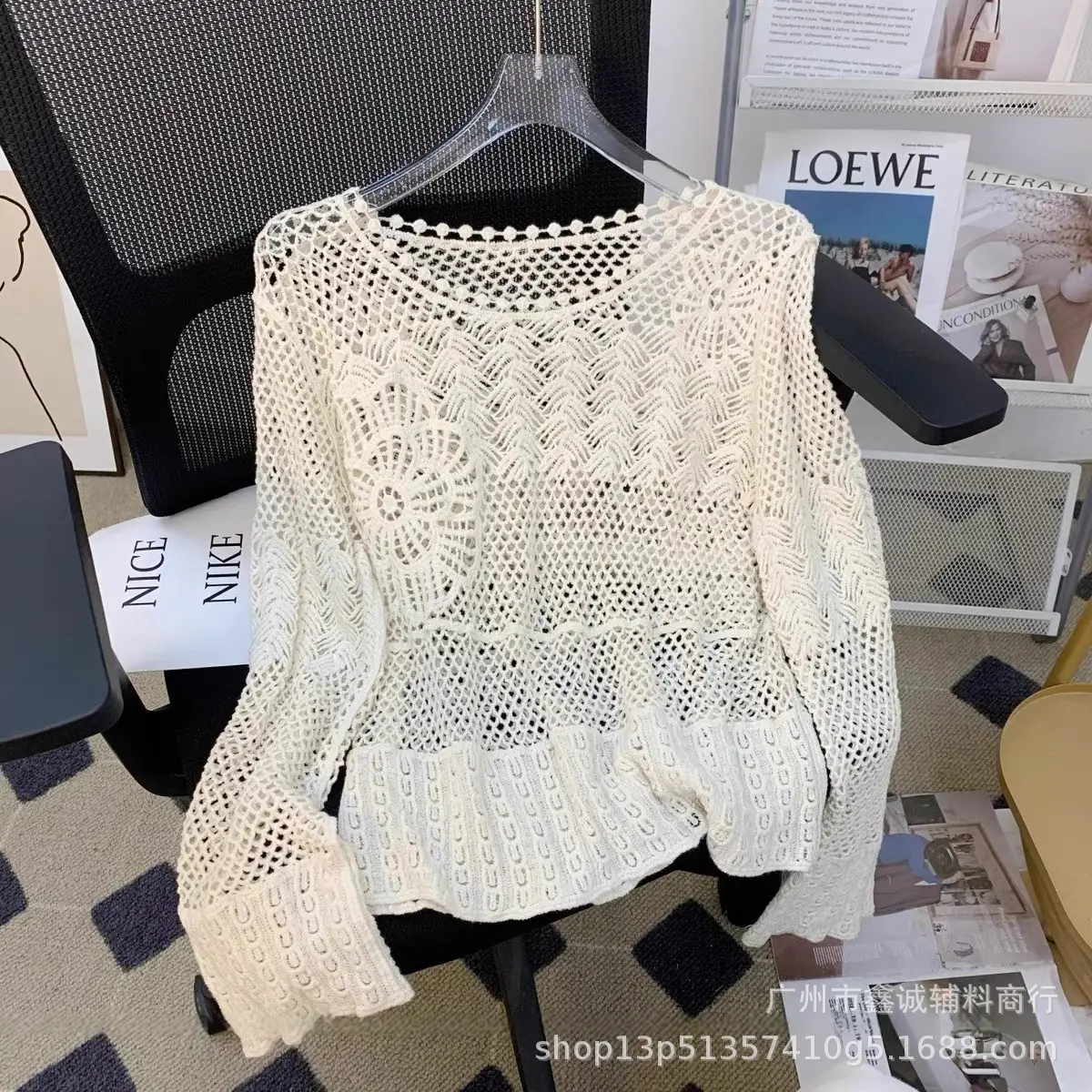 Women's Summer Crochet Lace V-neck Shirt - Image 45