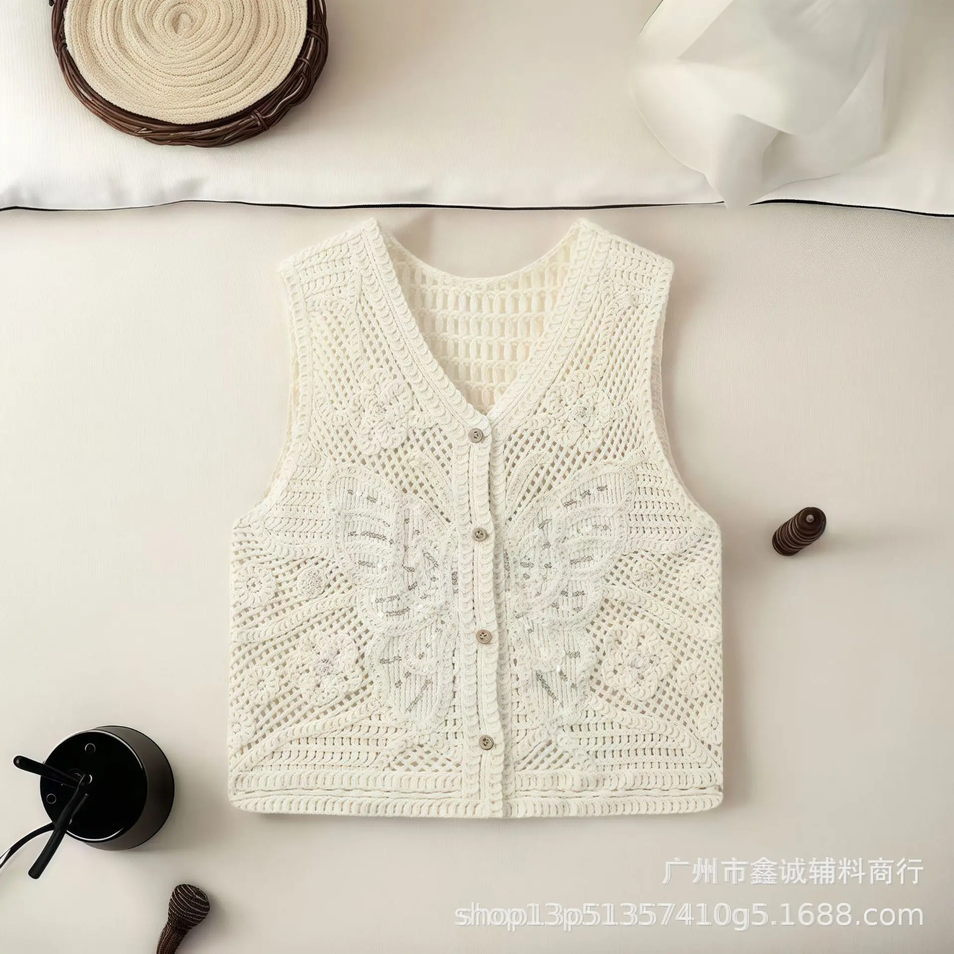 Women's Summer Crochet Lace V-neck Shirt - Image 51