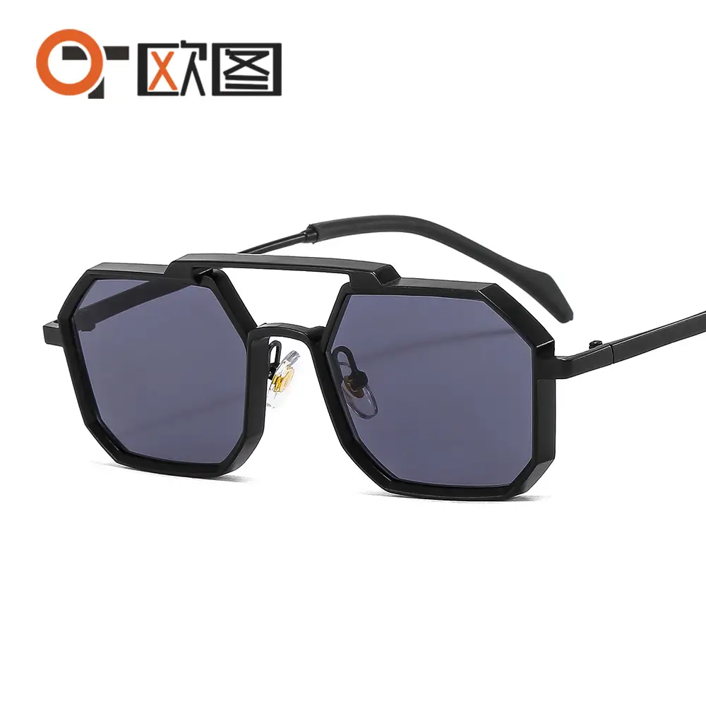 Men's Punk Metal Sunglasses Black Polygon - Image 13