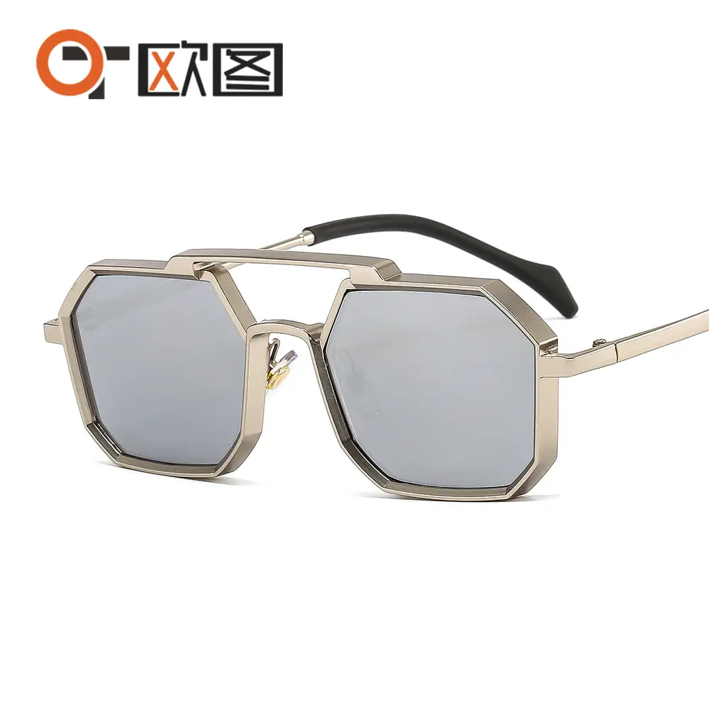Men's Punk Metal Sunglasses Black Polygon - Image 14