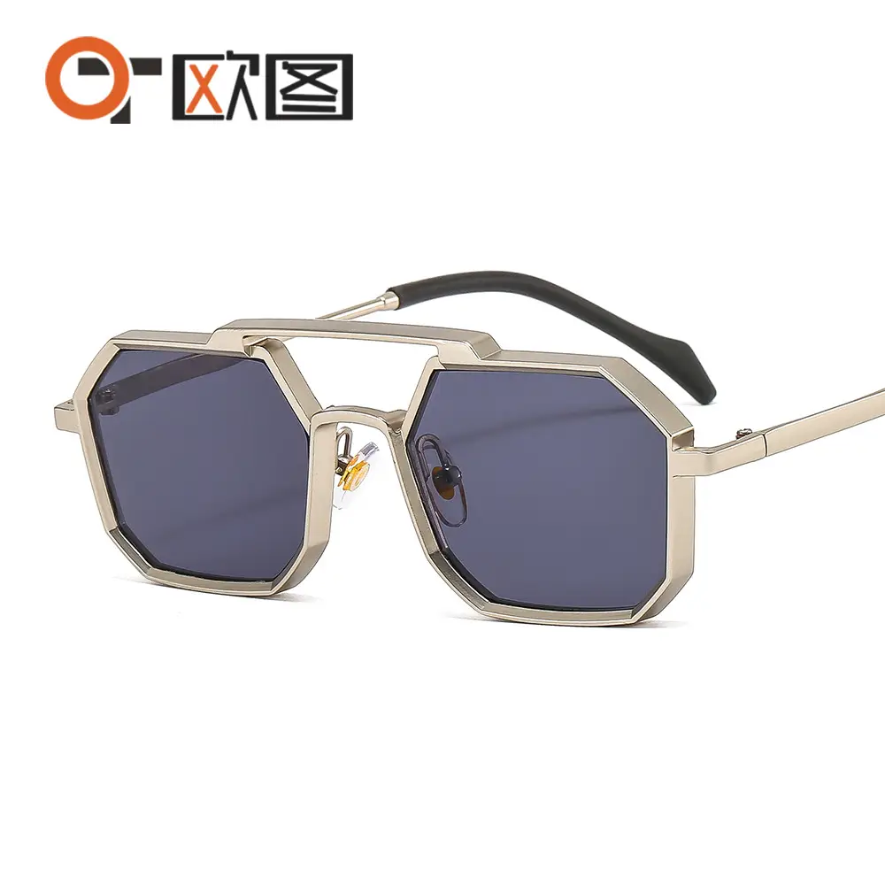 Men's Punk Metal Sunglasses Black Polygon - Image 15
