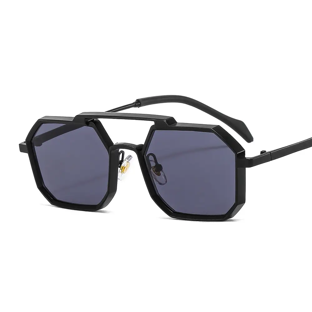 Men's Punk Metal Sunglasses Black Polygon