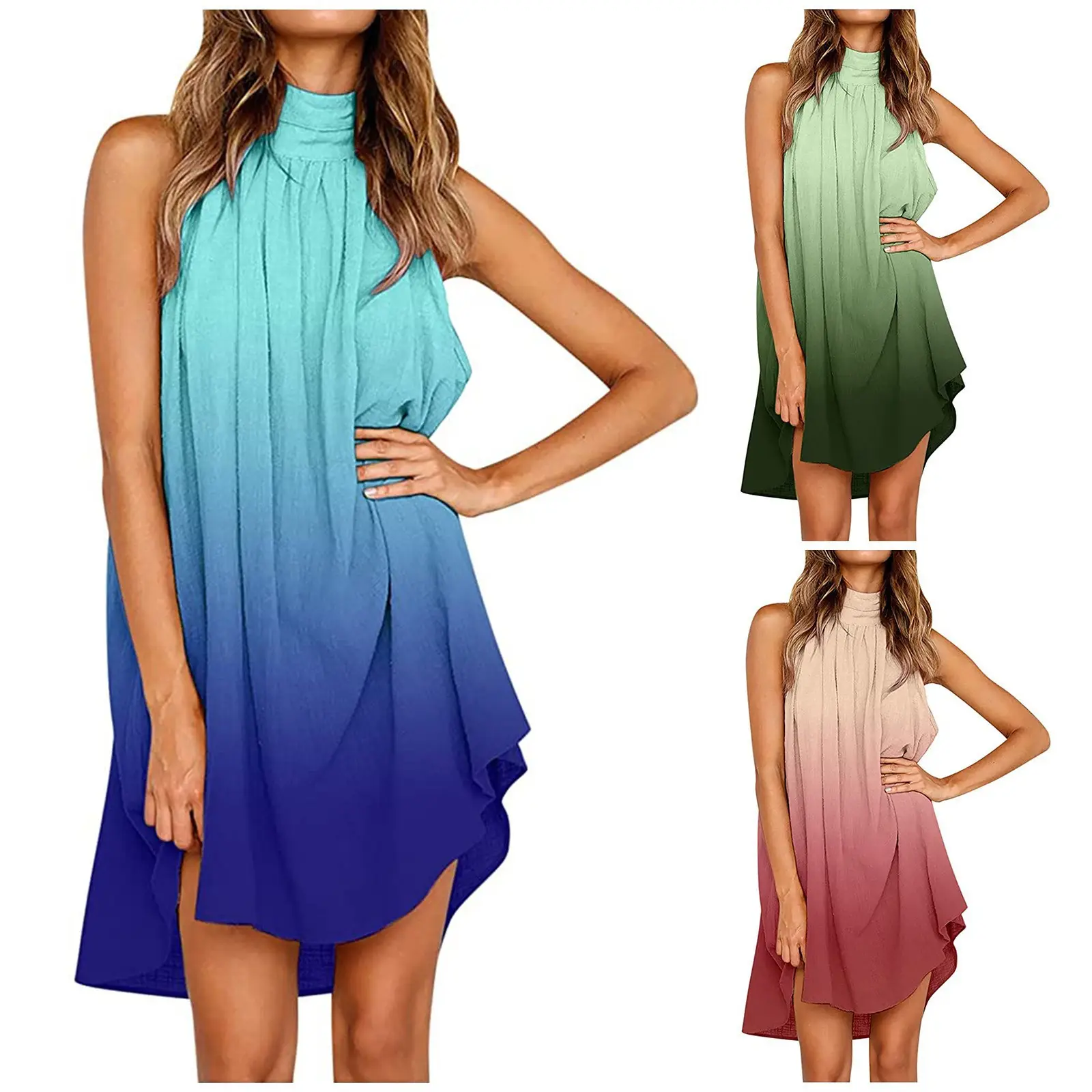 Women's Gradient Pleated Sleeveless Vest Dress - Image 4