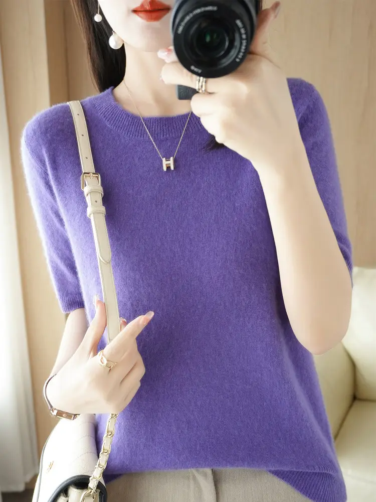 2025 Spring Women's Knit Round Neck Short Pullover - Image 10