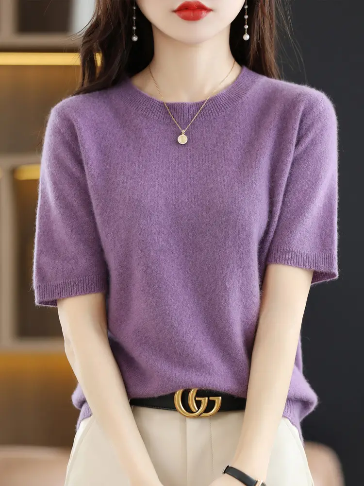 2025 Spring Women's Knit Round Neck Short Pullover - Image 13