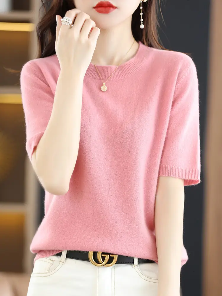 2025 Spring Women's Knit Round Neck Short Pullover - Image 14