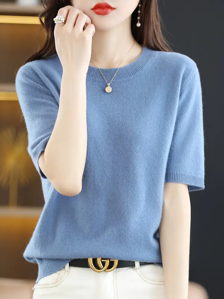 2025 Spring Women's Knit Round Neck Short Pullover - Image 16