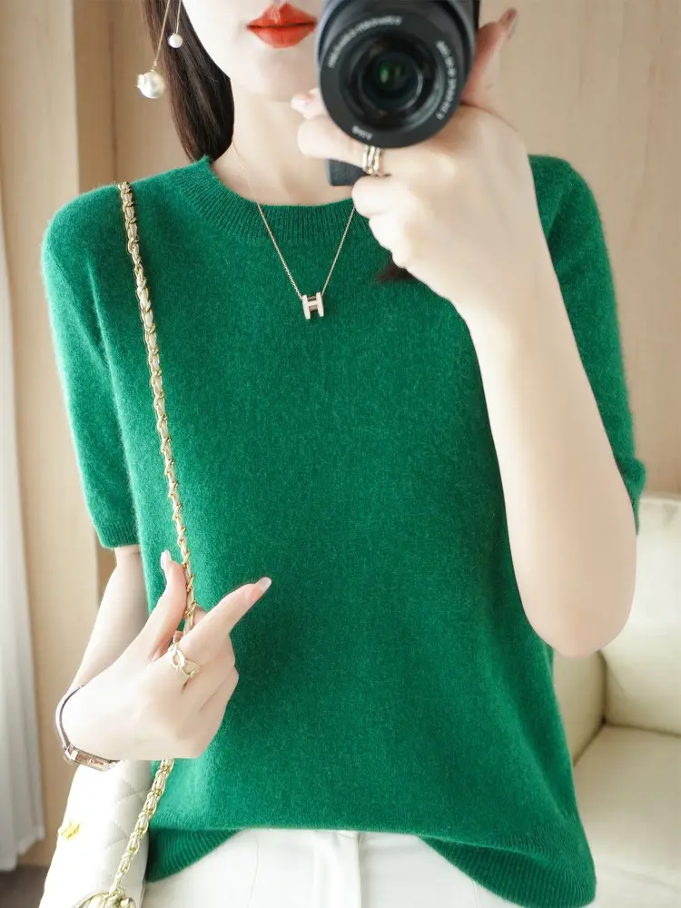 2025 Spring Women's Knit Round Neck Short Pullover - Image 18