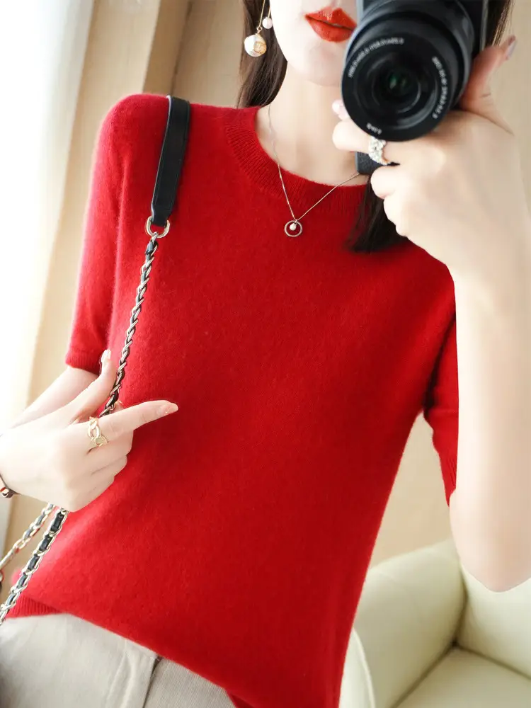 2025 Spring Women's Knit Round Neck Short Pullover - Image 8