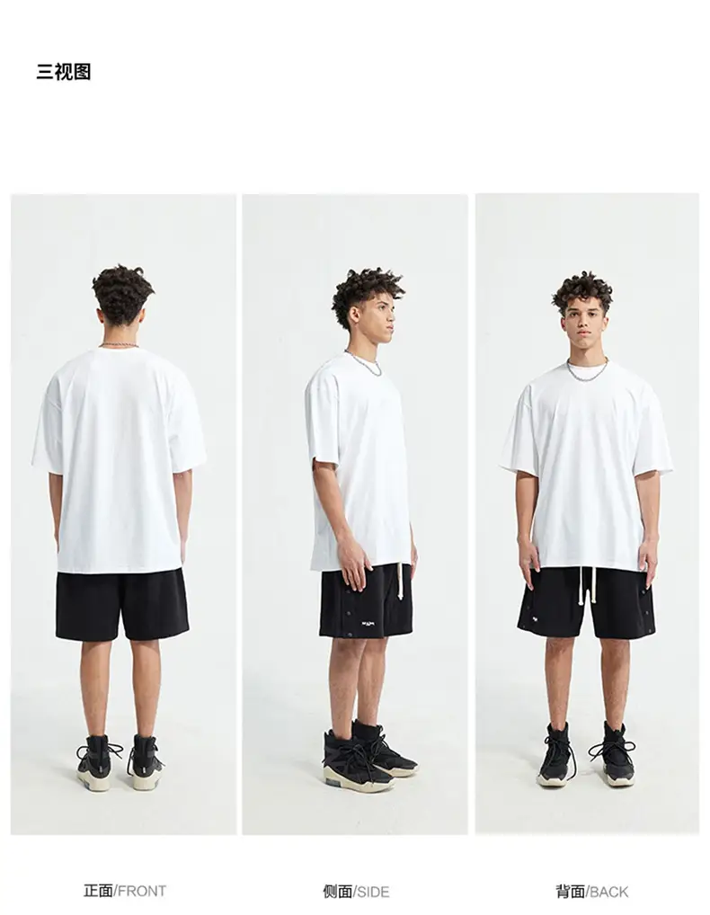 Men Black T-Shirt 280g Cotton Retro Large — feature 14
