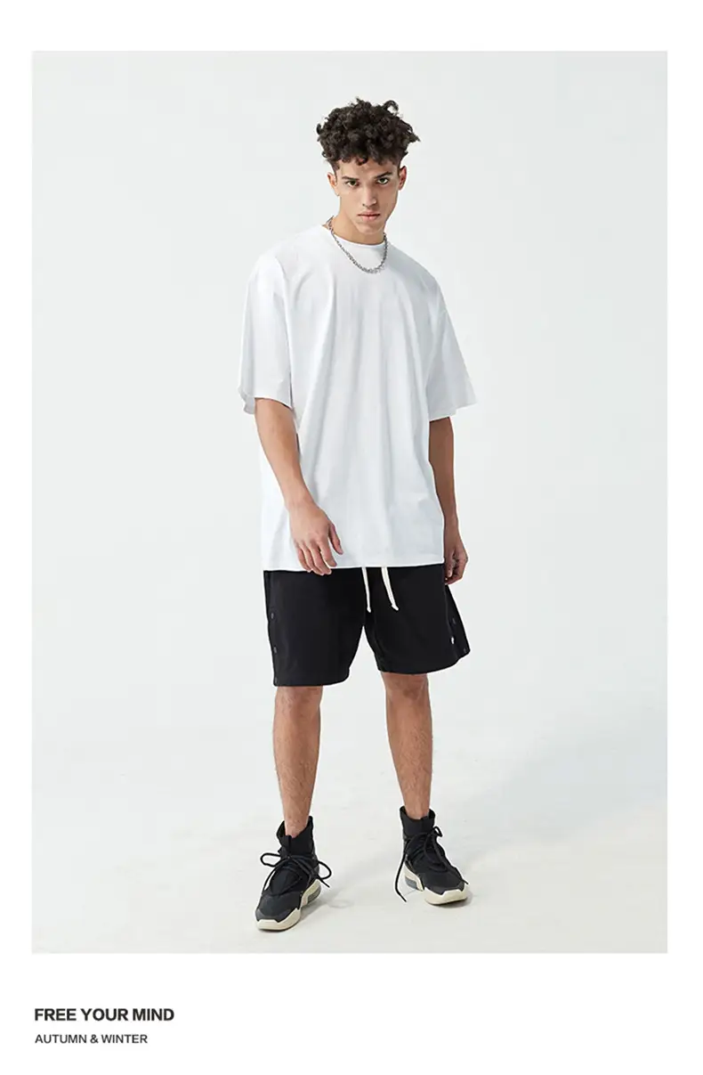 Men Black T-Shirt 280g Cotton Retro Large — feature 15