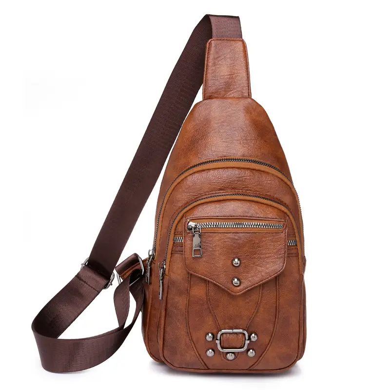 Women's Black PU Leather Textured Chest Bag with Adjustable Strap - Image 2