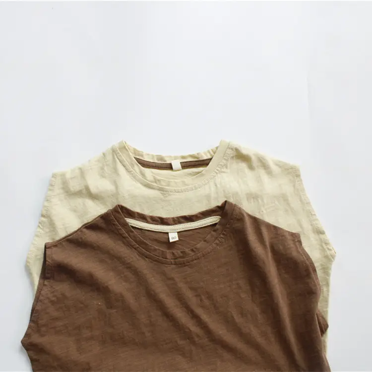 New Kidsren's T-Shirt Bamboo Cotton Sleeveless Brown Beige - Image 5