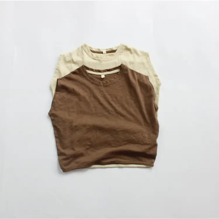 New Kidsren's T-Shirt Bamboo Cotton Sleeveless Brown Beige — feature 12