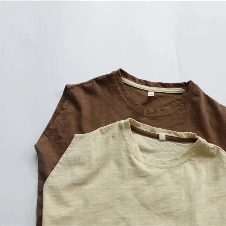 New Kidsren's T-Shirt Bamboo Cotton Sleeveless Brown Beige — feature 5