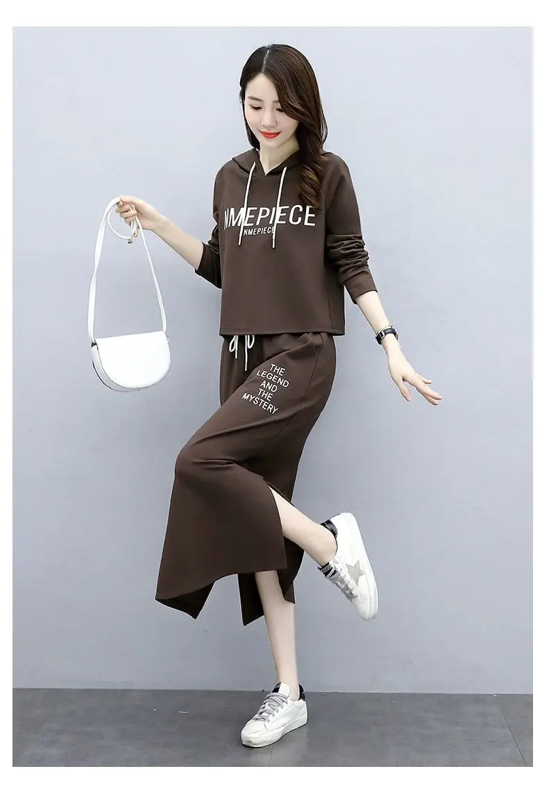 Women's Hooded Long Sleeve Suit Brown Black Blue Long Skirt Set — feature 17
