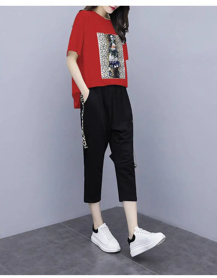 Women Red Graphic Track Suit Summer Set — feature 11