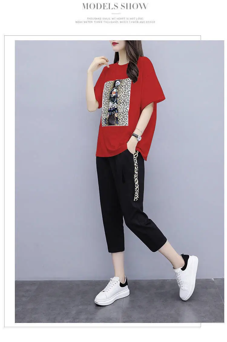 Women Red Graphic Track Suit Summer Set — feature 12
