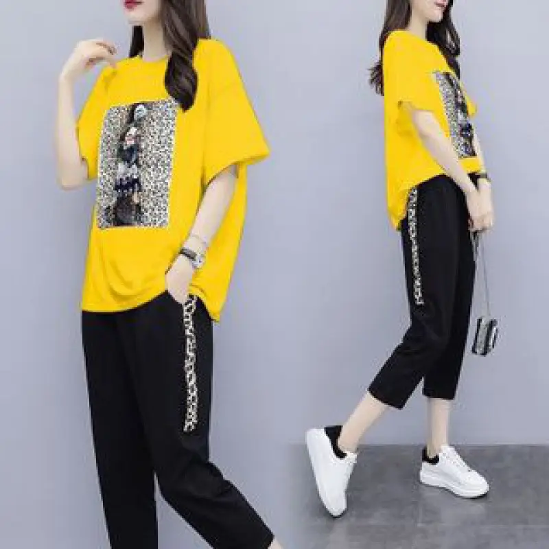 Women Red Graphic Track Suit Summer Set - Image 2