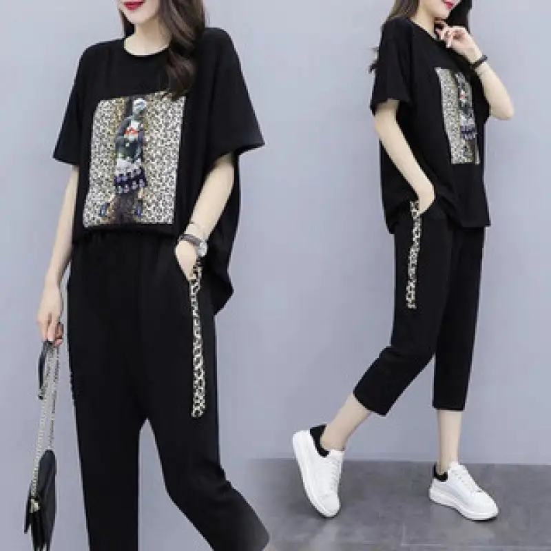 Women Red Graphic Track Suit Summer Set - Image 4