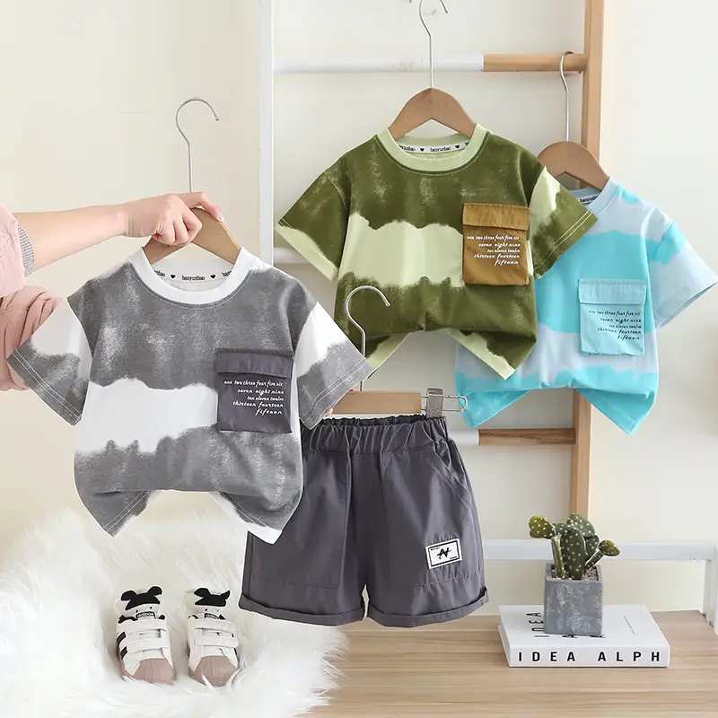 2025 Boys Striped Cotton Shorts Set Grey White - Image 4