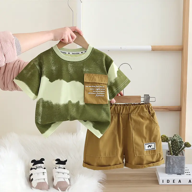 2025 Boys Striped Cotton Shorts Set Grey White - Image 2