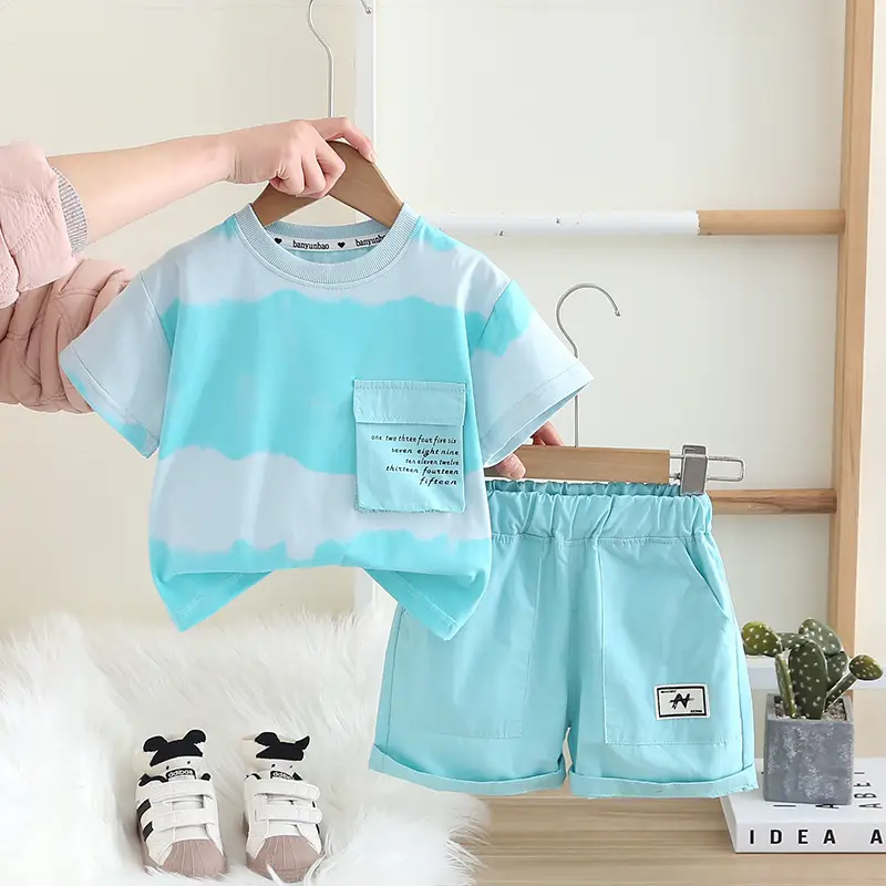 2025 Boys Striped Cotton Shorts Set Grey White - Image 3