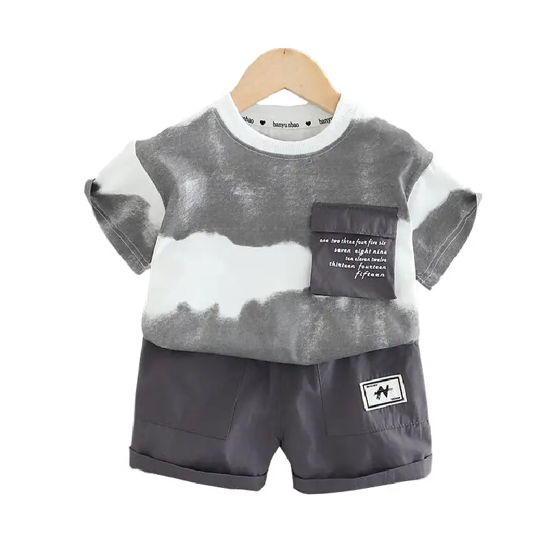 2025 Boys Striped Cotton Shorts Set Grey White - Image 6