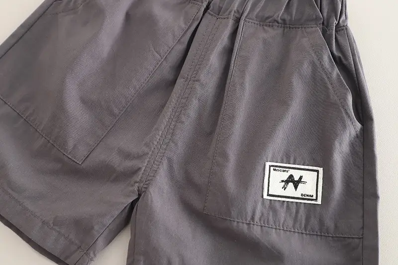 2025 Boys Striped Cotton Shorts Set Grey White — feature 15