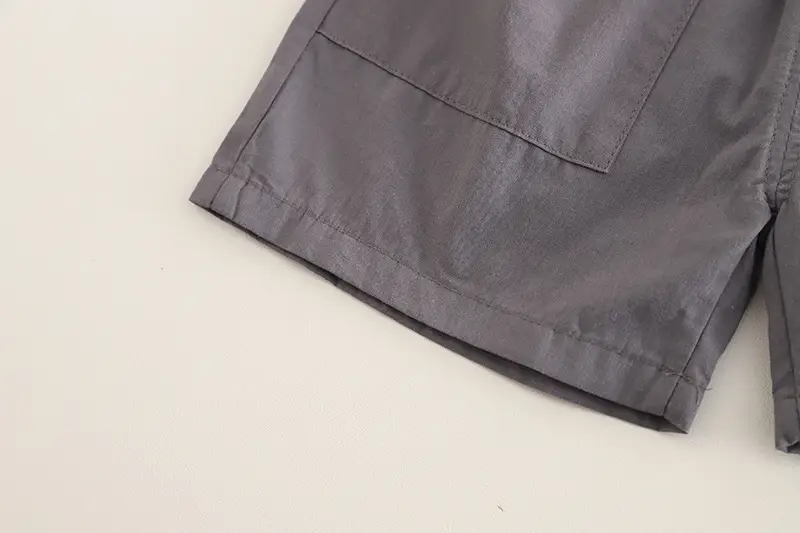 2025 Boys Striped Cotton Shorts Set Grey White — feature 16