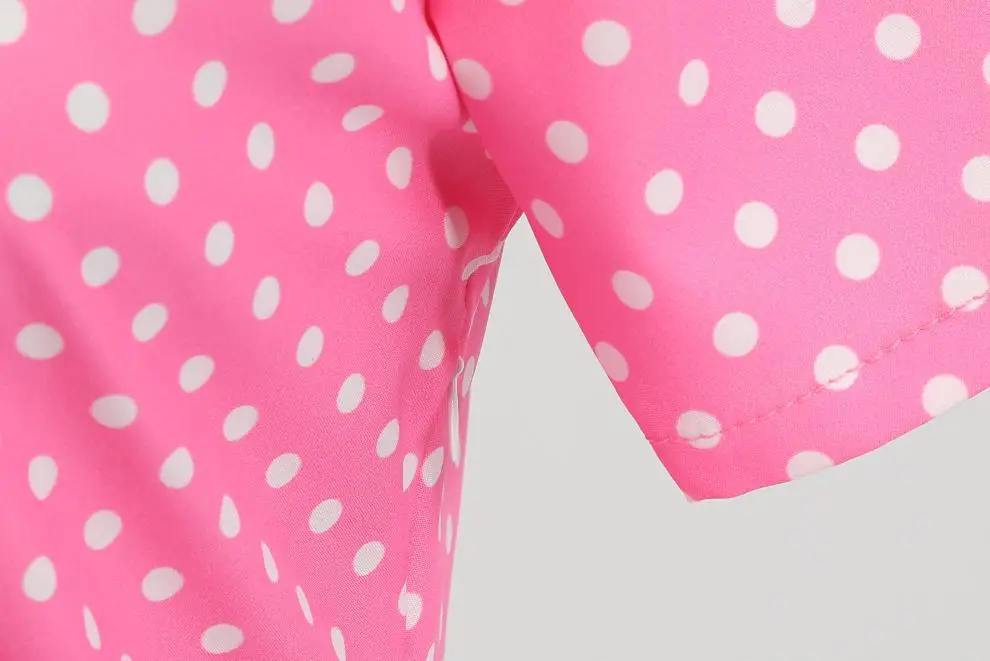 Red Polka Dot Lapel Full Swing Dress for Women — feature 10
