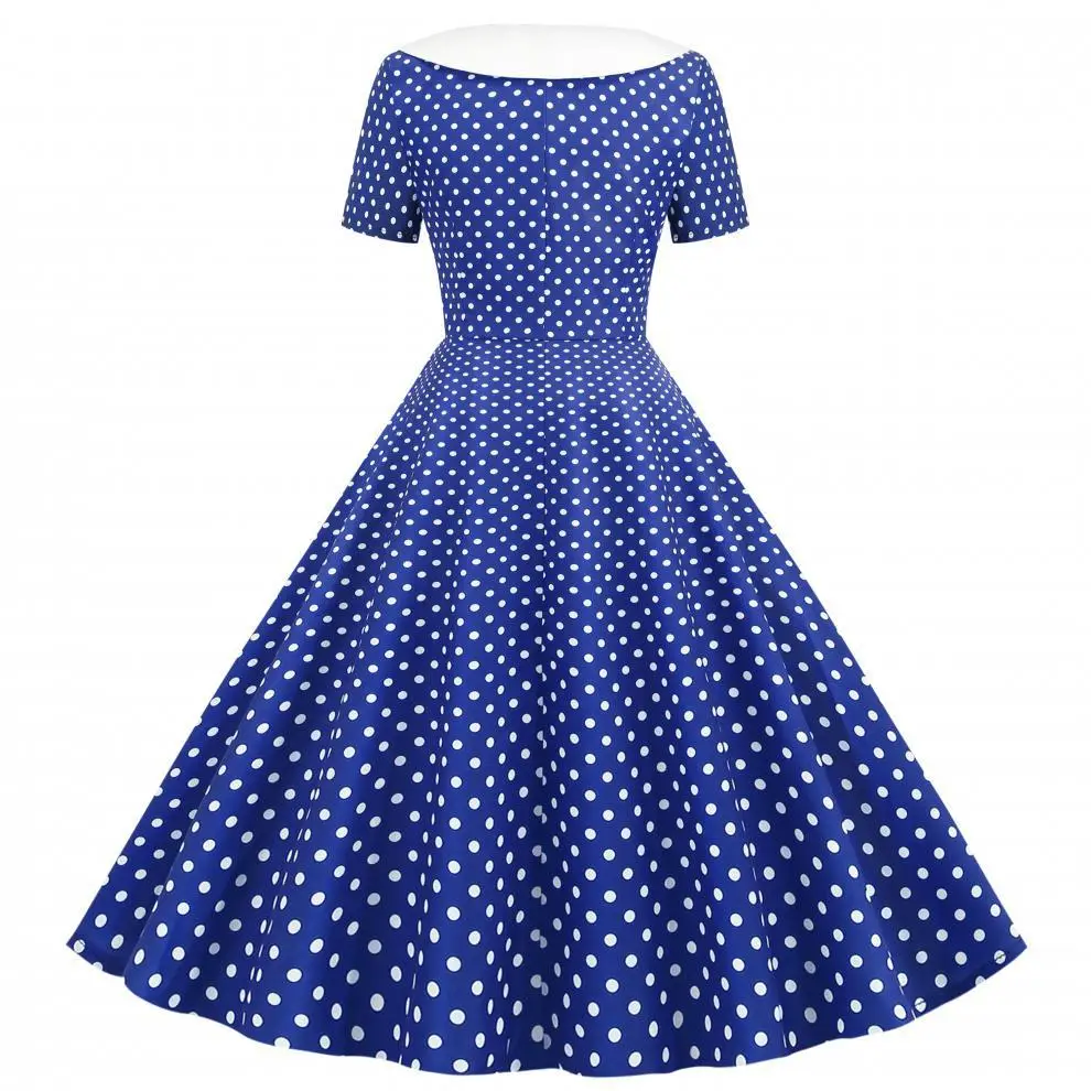 Red Polka Dot Lapel Full Swing Dress for Women — feature 16