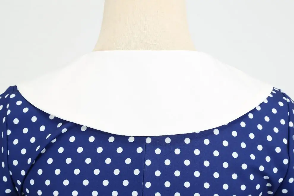 Red Polka Dot Lapel Full Swing Dress for Women — feature 17