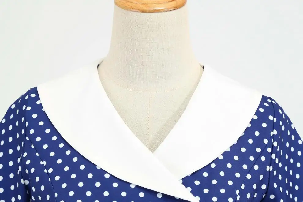 Red Polka Dot Lapel Full Swing Dress for Women — feature 18