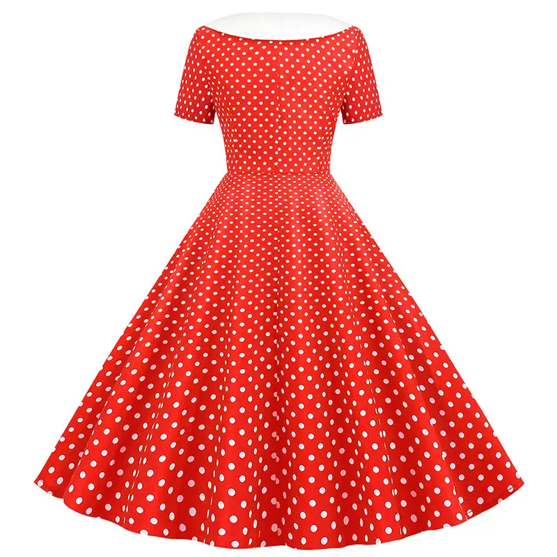Red Polka Dot Lapel Full Swing Dress for Women — feature 26