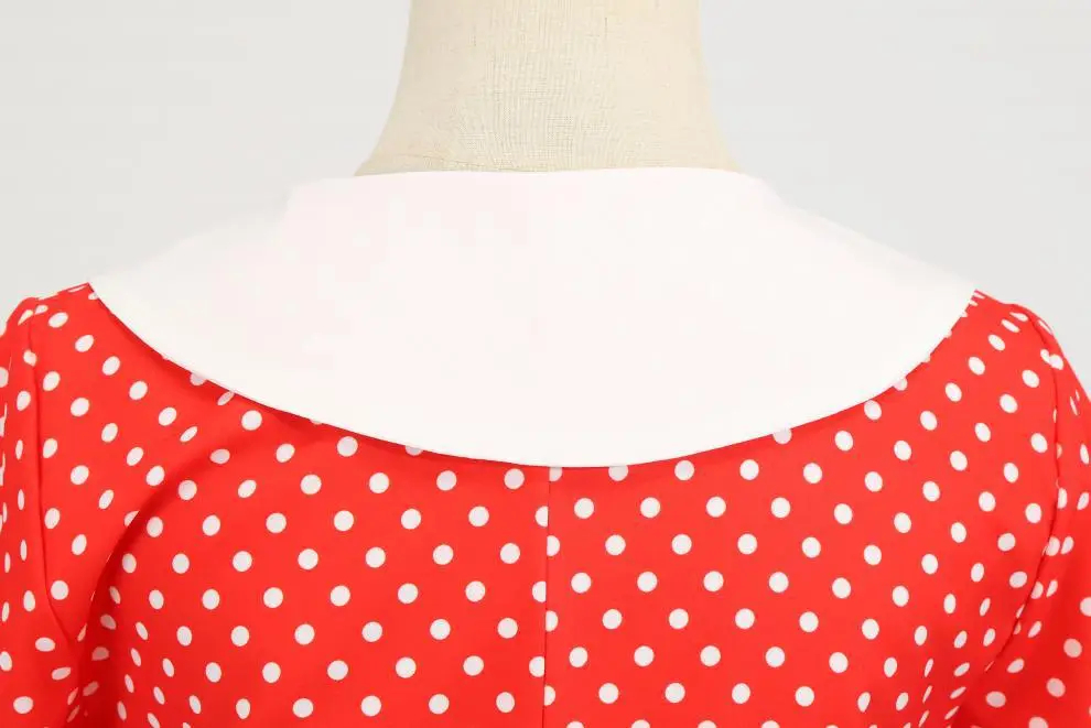 Red Polka Dot Lapel Full Swing Dress for Women — feature 27