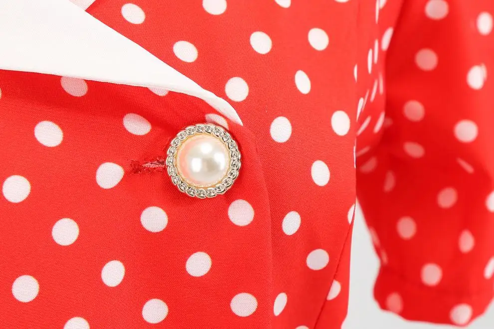 Red Polka Dot Lapel Full Swing Dress for Women — feature 29