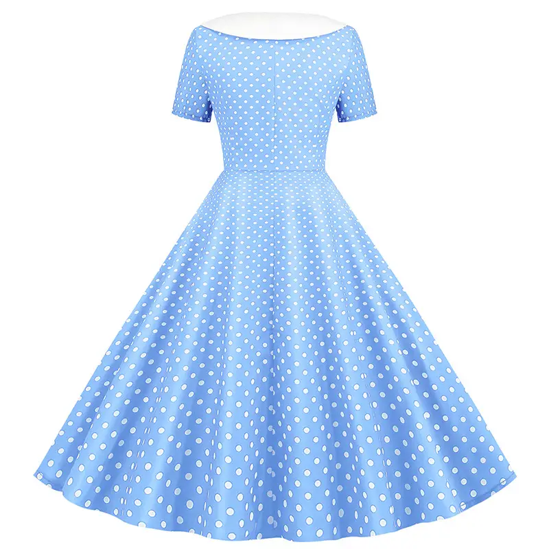 Red Polka Dot Lapel Full Swing Dress for Women — feature 35