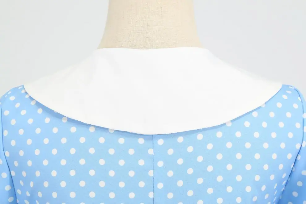 Red Polka Dot Lapel Full Swing Dress for Women — feature 36
