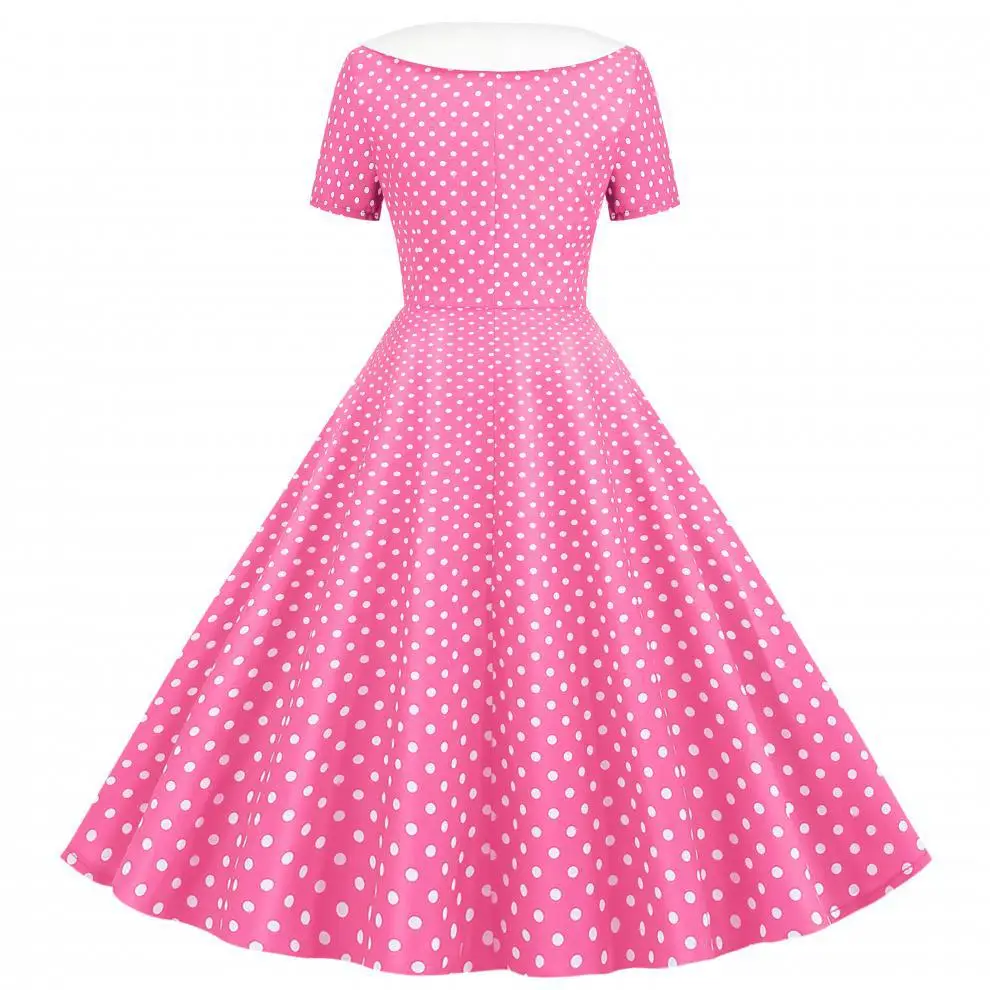 Red Polka Dot Lapel Full Swing Dress for Women — feature 5