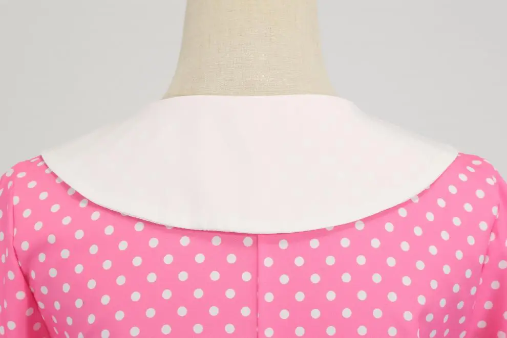Red Polka Dot Lapel Full Swing Dress for Women — feature 6