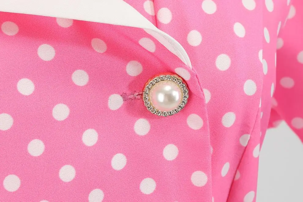 Red Polka Dot Lapel Full Swing Dress for Women — feature 7