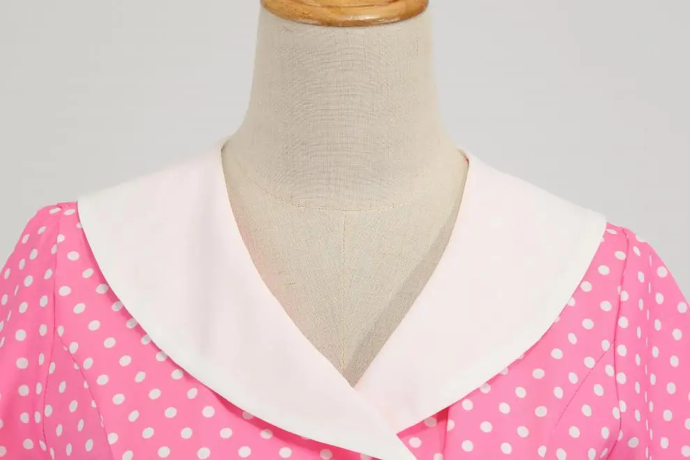 Red Polka Dot Lapel Full Swing Dress for Women — feature 8