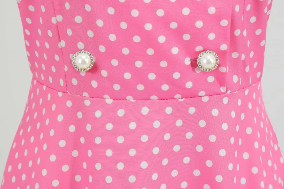Red Polka Dot Lapel Full Swing Dress for Women — feature 9