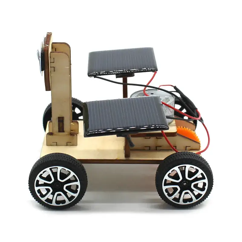Solar-powered double-wood car for kids science experiment