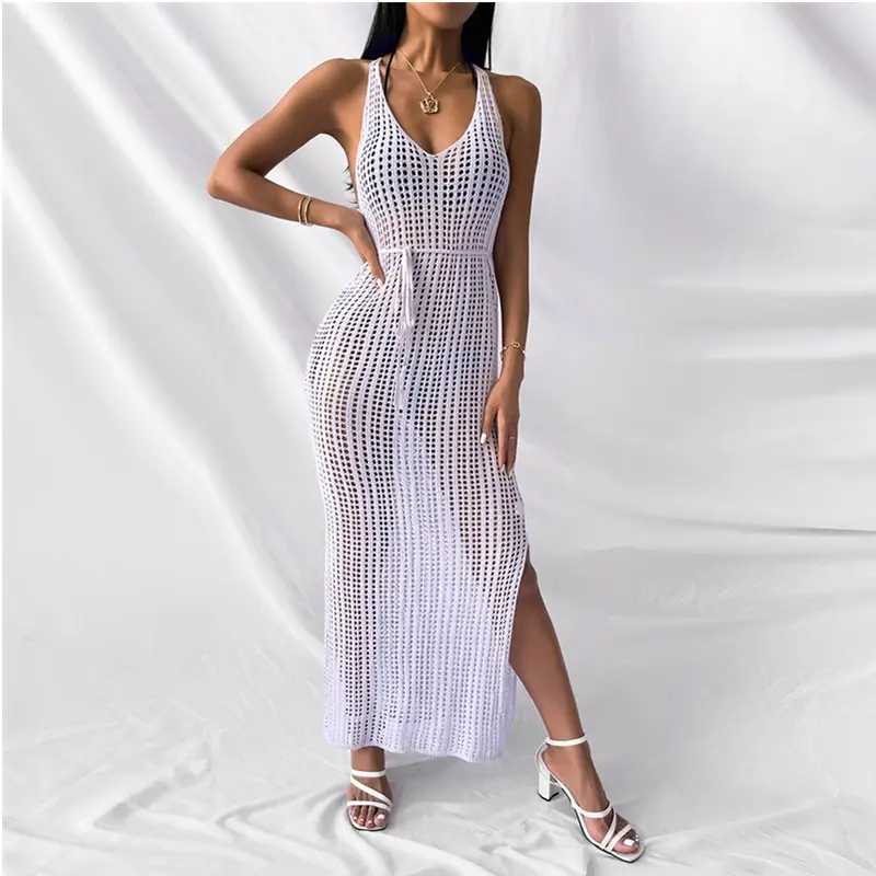 Beachy Knitted Long Sleeve Dress Women Solid Gold - Image 10